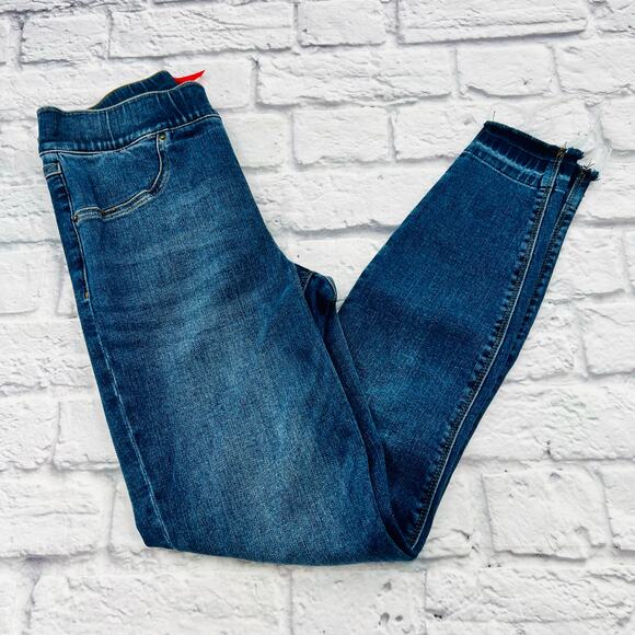 SPANX Women's Distressed Ankle Skinny Jeans Small Medium Wash Pull On Shaping - Picture 1 of 10